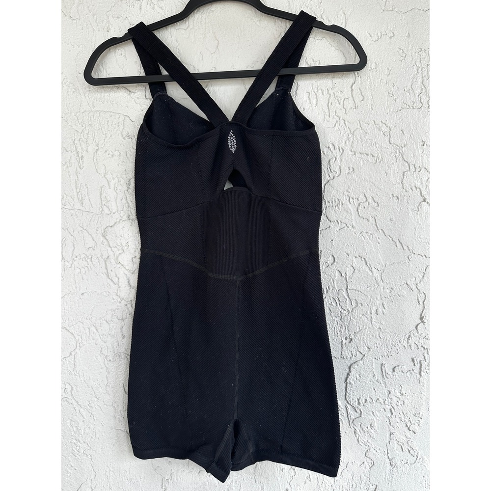FP Movement Good Karma Romper Black Ribbed Cutout Activewear Bodysuit M/L